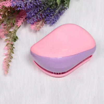 Расческа массажная компактная «Harizma», цвет розовый/сиреневый, в пластиковой коробке, 8*6см