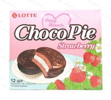 Пирожное LOTTE Choco Pie strawberry, Корея, 336 гр.