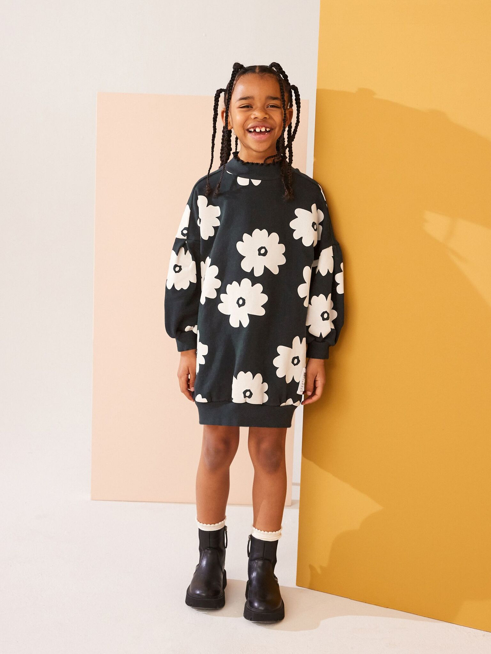 Толстовка-платье для девочки Next K89-798, Черный, Белый