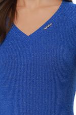 Джемпер васильковый в рубчик с пышными рукавами DStrend (Акция)