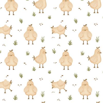 Цыплята на лугу на белом фоне