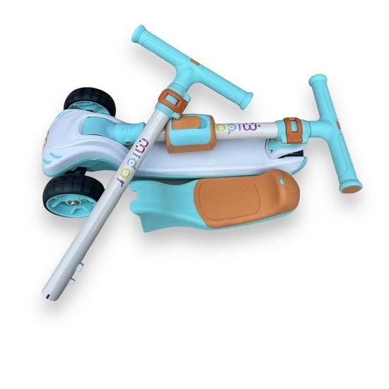 Самокат-беговел 3 в 1 Scooter Micar Transformer складной со светящимися колесами, сиденьем и родительской ручкой ментоловый