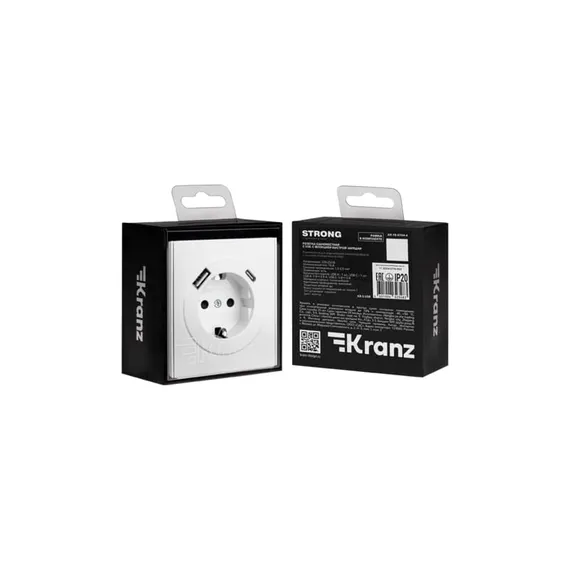 Розетка STRONG 1-ая с/з с/у з/ш 16А с USB A+C быстрой зарядки 5В/3А жемчуг KRANZ