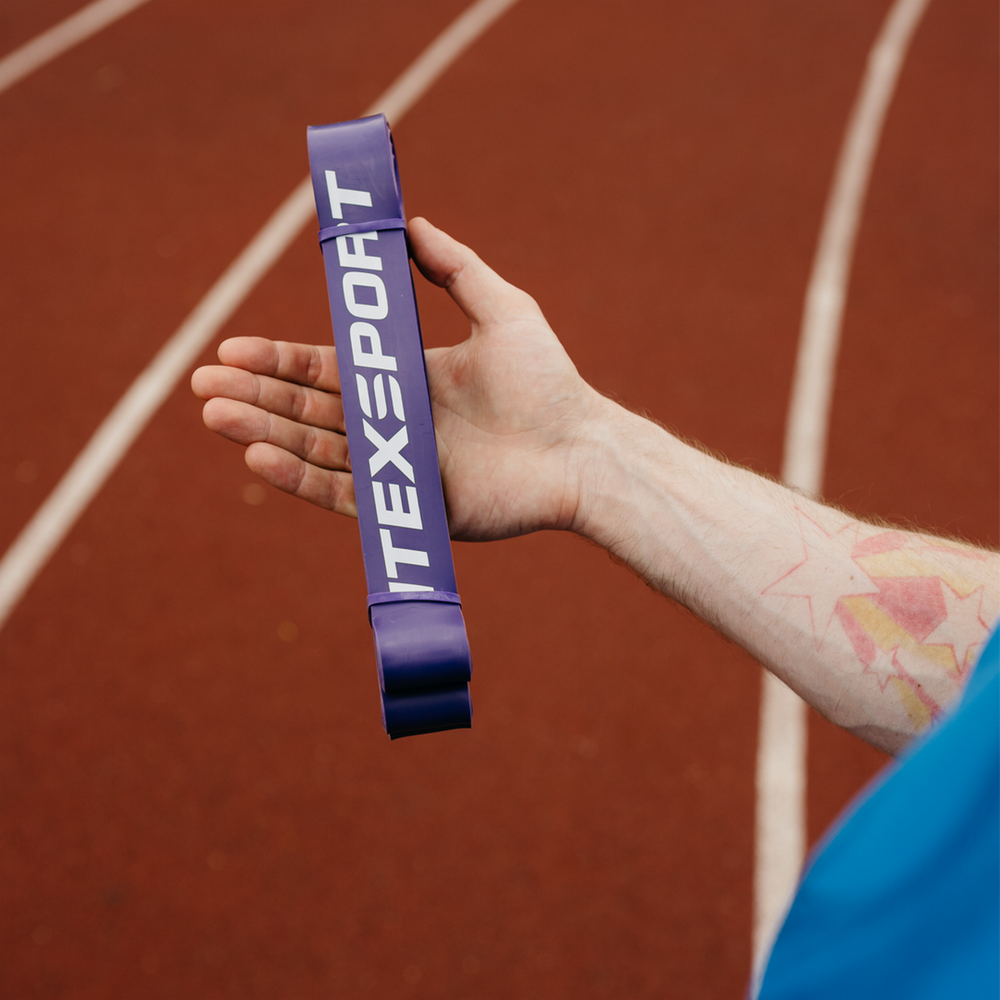 ITEX SPORT резинка для подтягивания на турнике, эспандер ленточный фиолетовый (сопротивление 20-40 кг), оптом