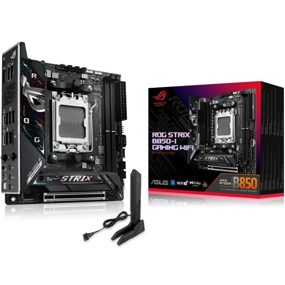 Материнская плата ASUS ROG STRIX B850-I GAMING WIFI (AM5/AMD B850/2xDDR5/PCI-Ex16/2xM.2/SB/Wi-Fi/BT/GLAN/HDMI/Mini-ITX)