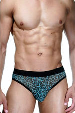 Черно-голубые трусы-тонги с леопардовым принтом (Размер: S-M) (Цвет: голубой леопард)