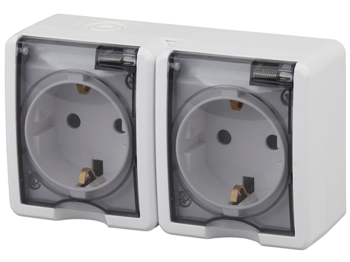 Розетка 2-местная ЭРА б/з штепсельная влагозащищенная открытой установки 16А IP54