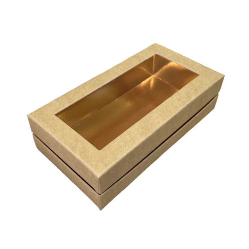 Коробка для макарон и др.кондитерской продукции с прямоугольным окном ПРЕМИУМ 210*110*55 (крафт)