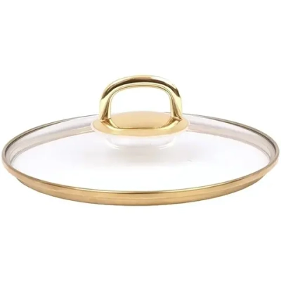 Крышка стеклянная 220мм, с ободом и пароотводом из нерж. стали под золото и ручкой-кнопкой