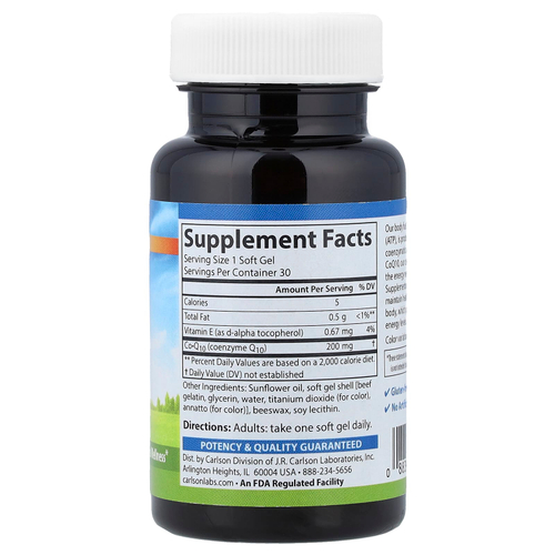 Carlson, коэнзим Q10, 200 мг, 30 капсул