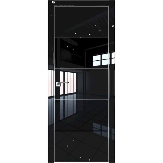 Межкомнатная дверь глянцевая Profil Doors 22LE чёрный люкс со вставкой