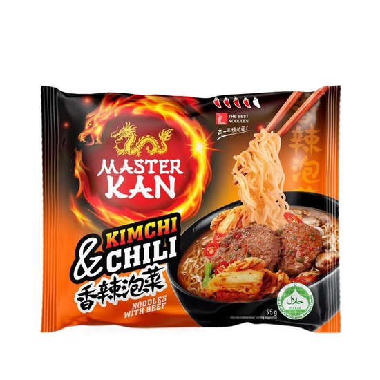 Лапша быстрого приготовления Master Kan Kimchi Chilli с говядиной, 95 г (Китай)
