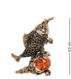 Народные промыслы AM-3170 Фигурка «Рыбка на шарике Фен-шуй» (латунь, янтарь)