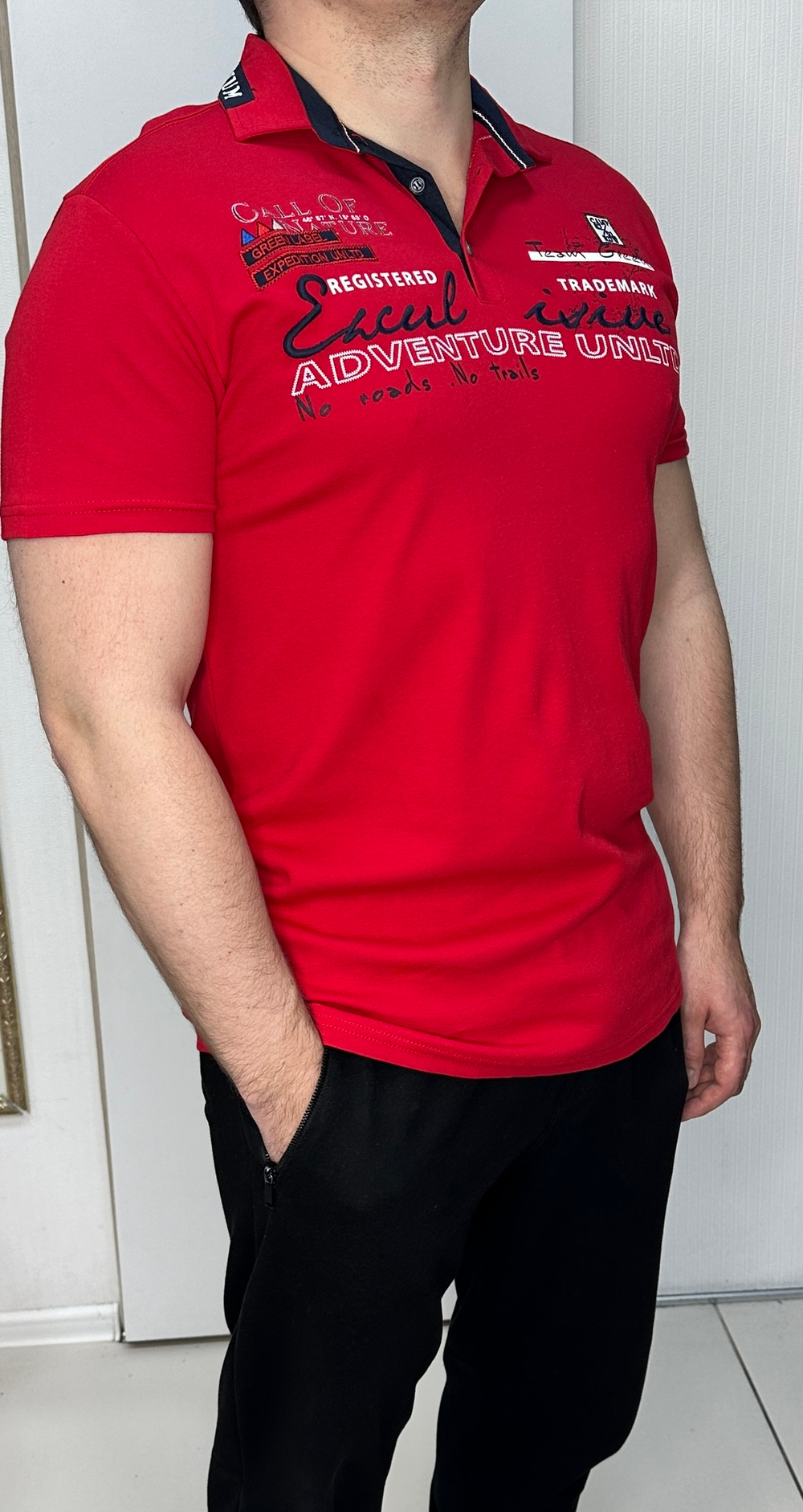 Мужская красная футболка с принтом из надписей