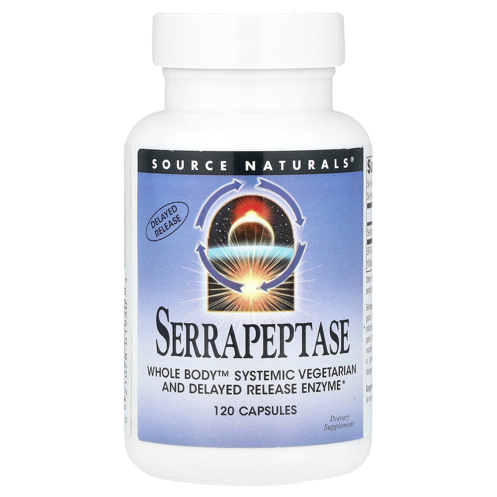 Source Naturals, серрапептаза, 120 капсул (60 000 SPU в 1 капсуле)