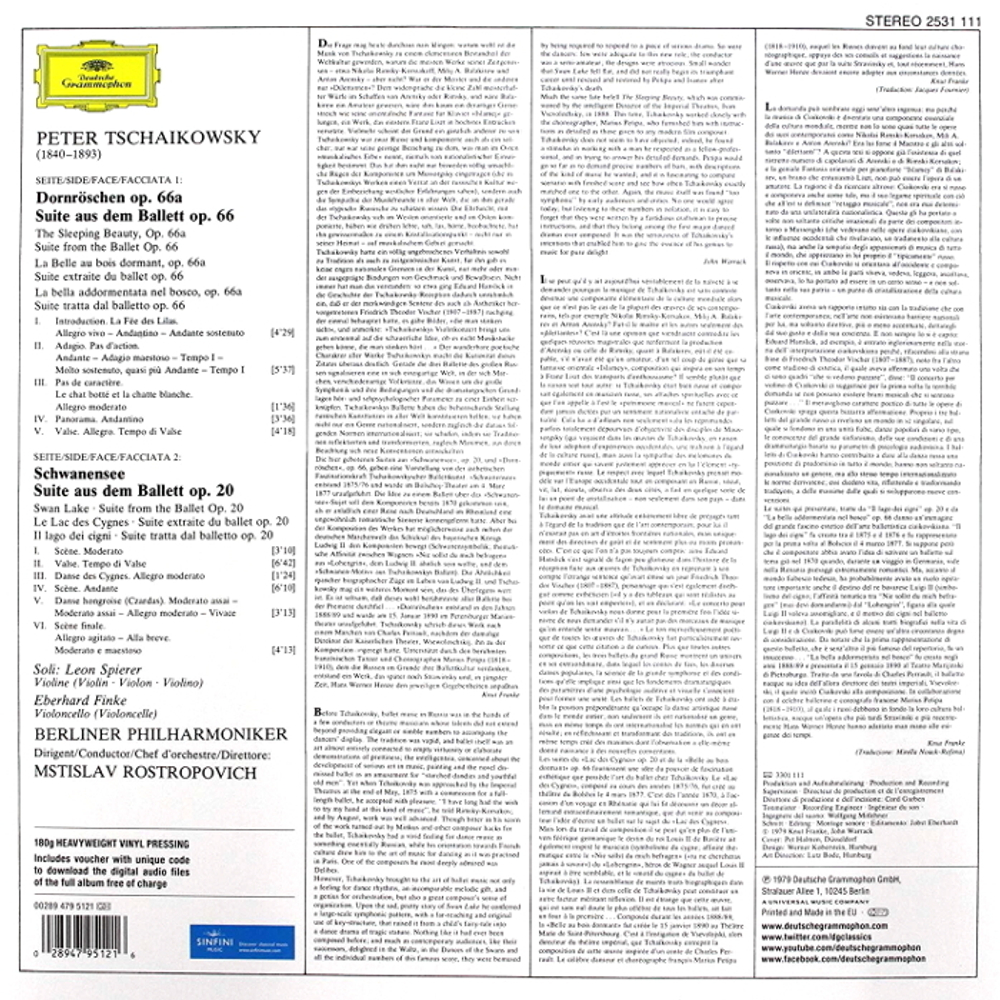 Tschaikowsky, Berliner Philharmoniker, Rostropovitch / Ballett-Suiten 2: Sleeping Beauty, Swan Lake (LP)