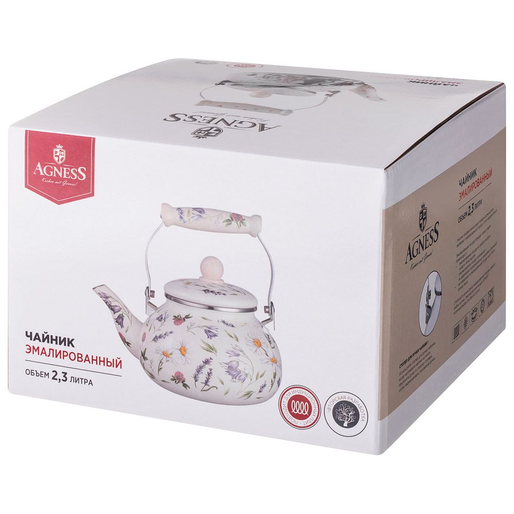 ЧАЙНИК AGNESS ЭМАЛИРОВАННЫЙ СЕРИЯ "FLOWER STORY", 2,3 Л