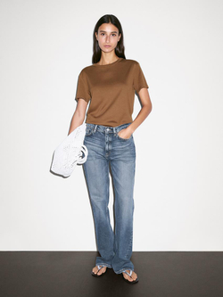 Massimo Dutti Футболка из 100% хлопка с коротким рукавом, охра