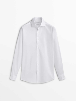 Massimo Dutti Рубашка облегающего кроя из твила с двойными манжетами, белый