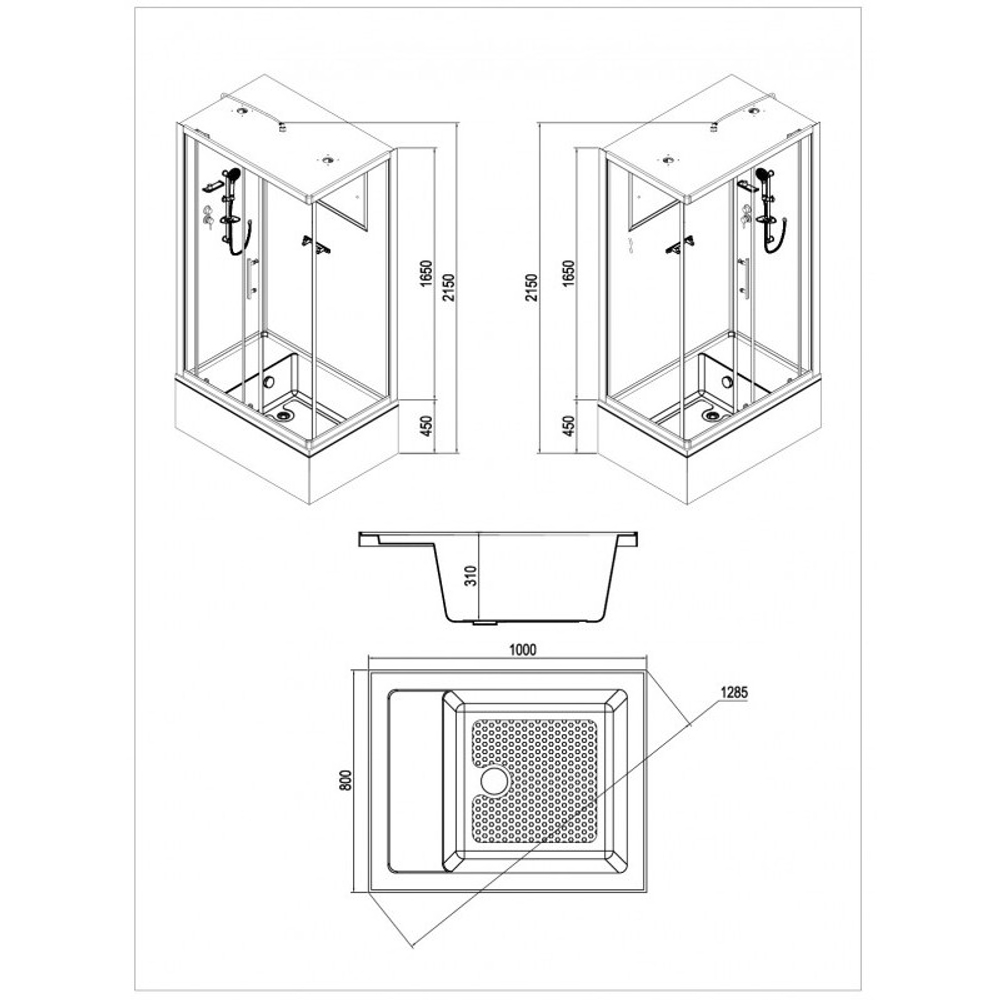 Душевая кабина Esbano (Эсбано) EST-108CKRB R, с высоким поддоном, 100x80x210