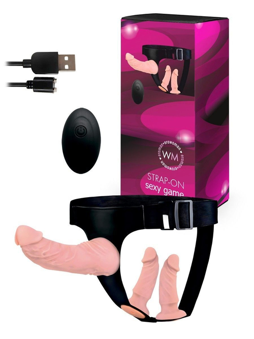 Женский страпон Erowoman‑Eroman EE‑10304, вибрация, 3 насадки, 20 см