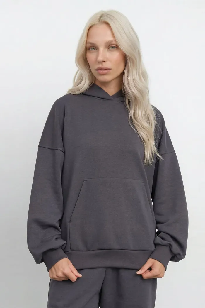 Худи свободного кроя из премиум футера цвета антрацит