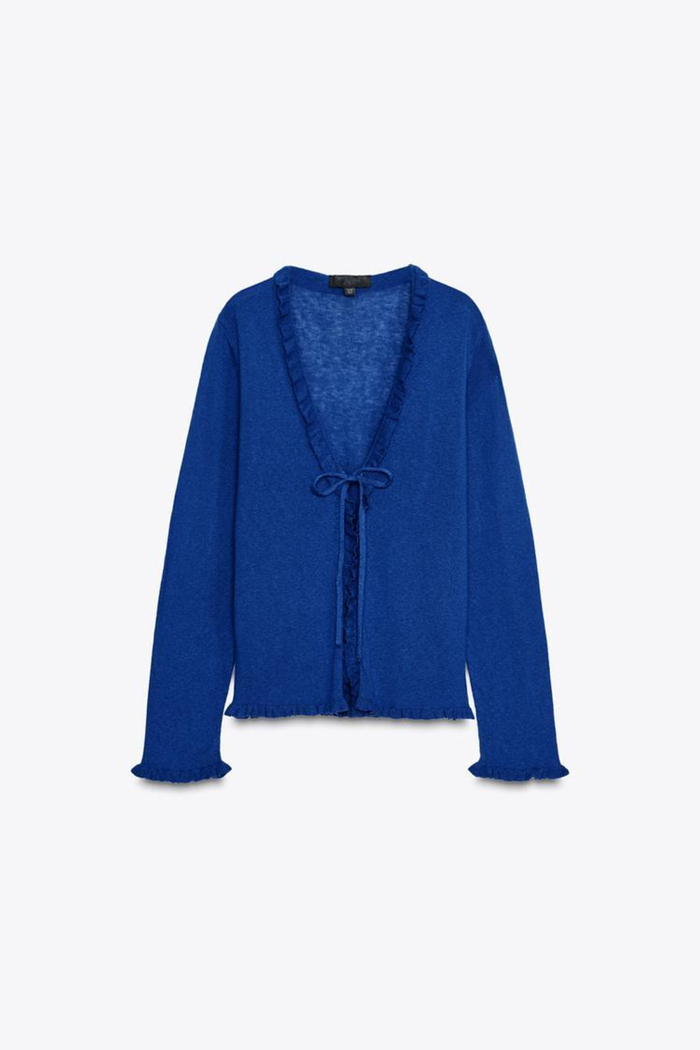 ZARA ТРИКОТАЖНЫЙ КАРДИГАН С ВОЛАНАМИ, ЯРКО-СИНИЙ