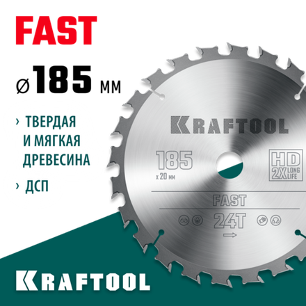 KRAFTOOL Fast, 185 х 20 мм, 24Т, пильный диск по дереву (36950-185-20)