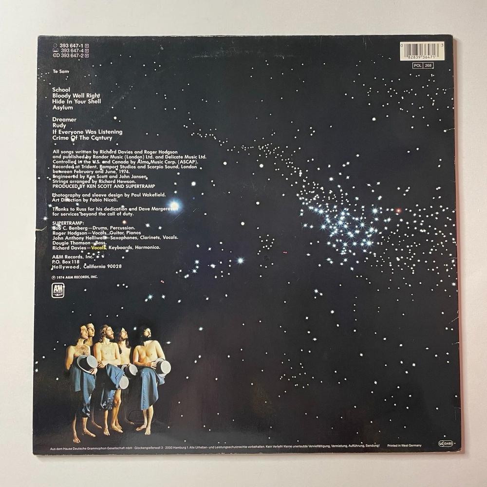 Винтажная виниловая пластинка LP Supertramp Crime Of The Century (Germany 1985) Hide In Your Shell