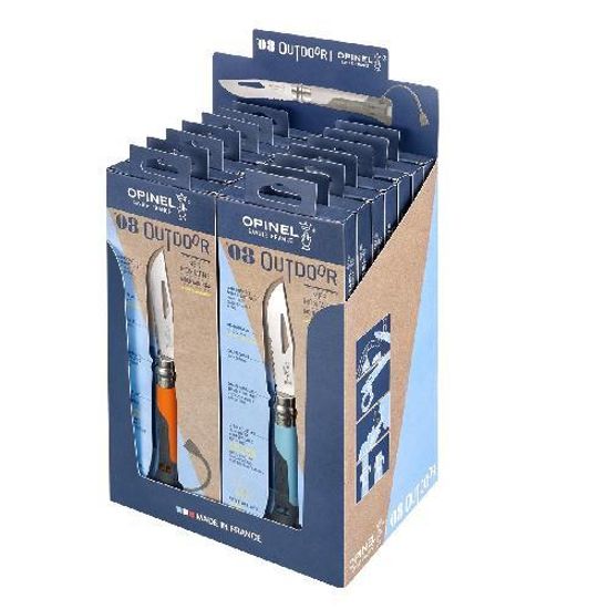 Складной нож Набор-дисплей Opinel, 14 ей №8 Outdoor Earth из нержав стали, 7 красных + 7 зеленых c клинком из стали Sandvik™ 12С27, рукоять Полиформальдегид POM (пластик)