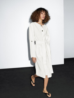 Massimo Dutti Платье-рубашка с контрастными пуговицами, натуральный, кремовый