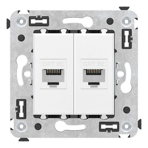 Компьютерная розетка RJ-45 в стену кат.5e без шторок двойная механизм DKC Avanti, белое облако 4400664