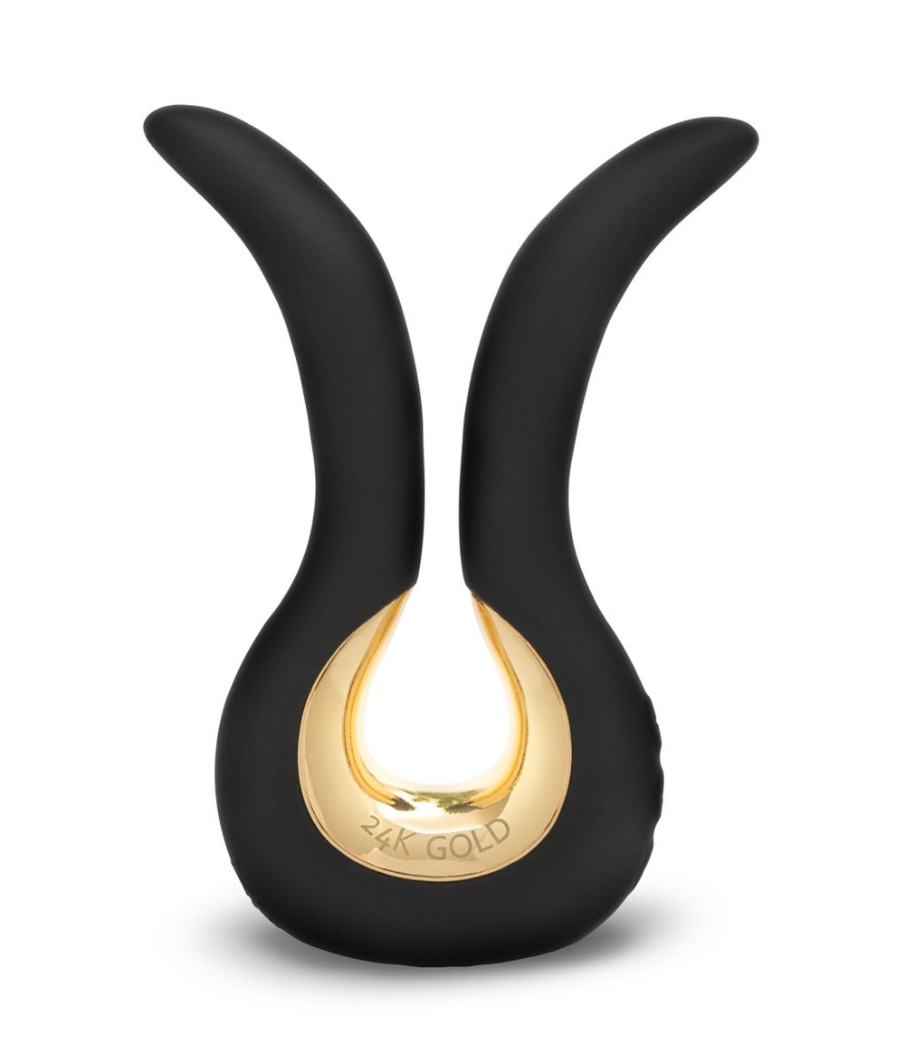 Чёрный сплит-вибратор Gvibe Mini Gold с покрытием золотом (Цвет: черный с золотистым)