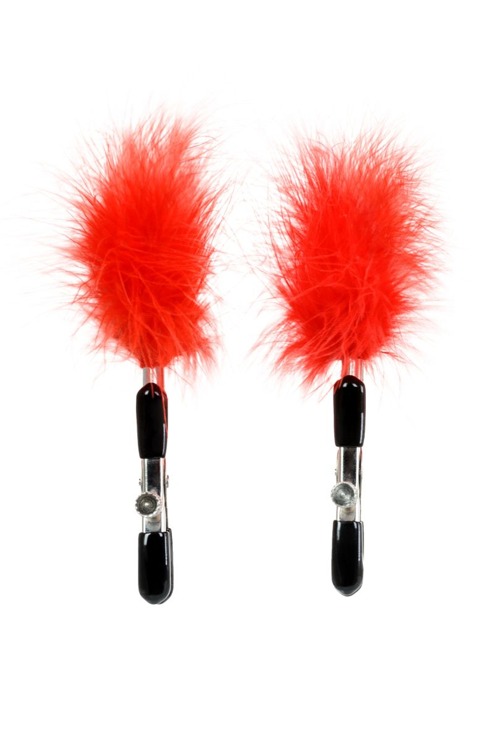 Зажимы для сосков с красным пухом Theatre (Цвет: красный)