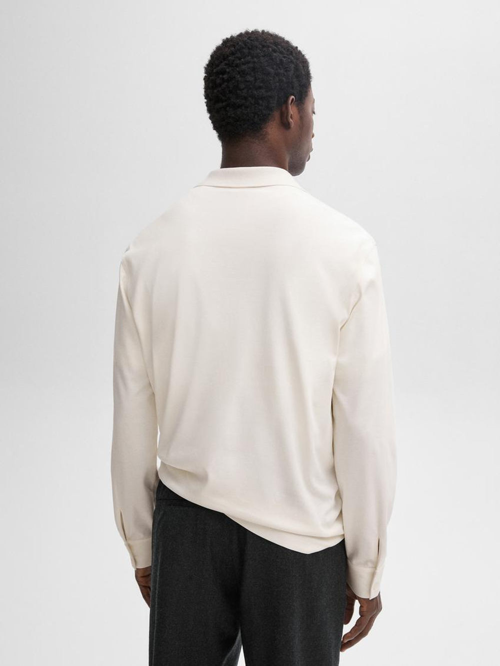 Massimo Dutti Поло из 100% хлопка с длинными рукавами, натуральный, кремовый