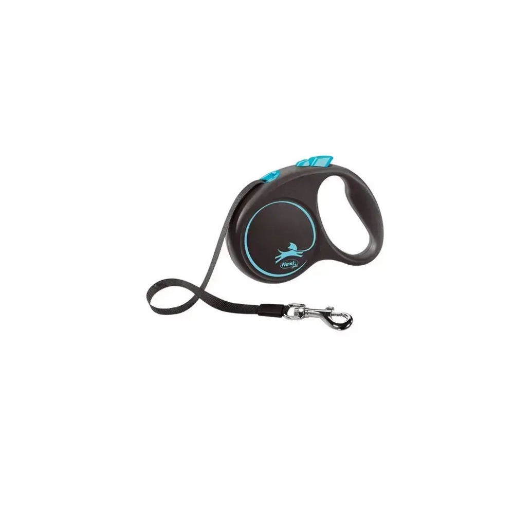 Flexi black design tape s поводок-рулетка для собак, голубая 5 м, до 15 кг