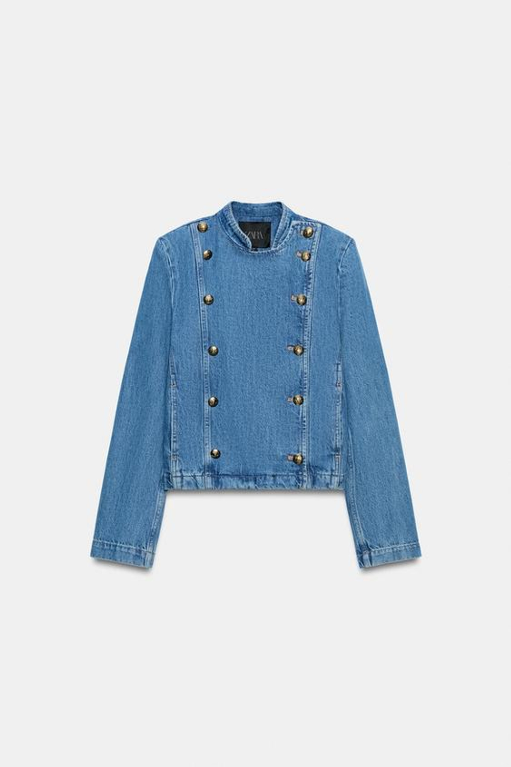 ZARA ДЖИНСОВАЯ КУРТКА С ПОДПЛЕЧНИКАМИ — ZW COLLECTION, ЛИНЯЛЫЙ СИНИЙ