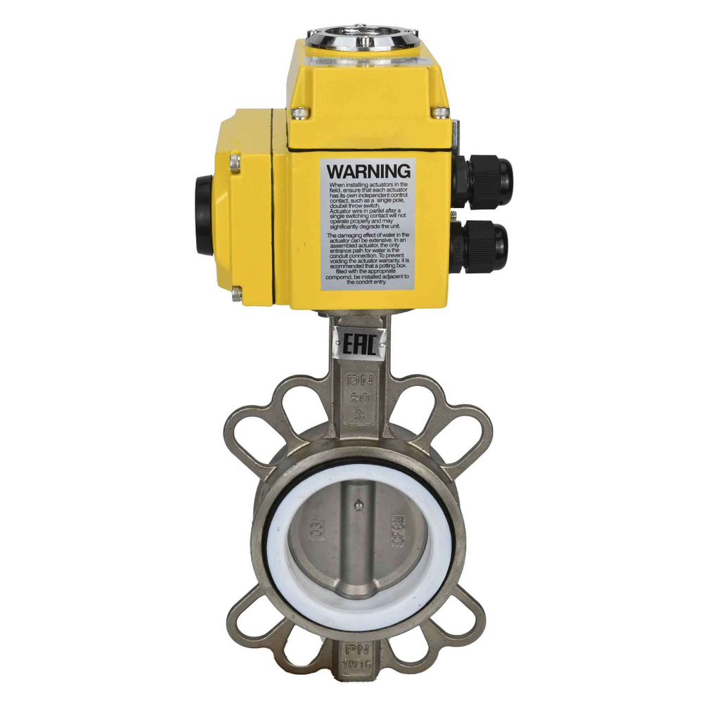 Water Butterfly Valve Elephant 316l-ptfe-elephant-380, body material - stainless steel AISI 316L, disk material - stainless steel AISI 316L, seal - PTFE, electric actuator operated