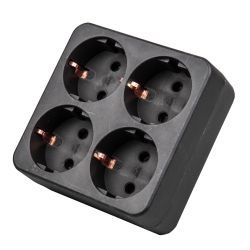 S-GES4-16S BLACK Разветвитель сетевой. с-з. 4 гнезда. 16А. 3500Вт. Черный. ТМ Uniel