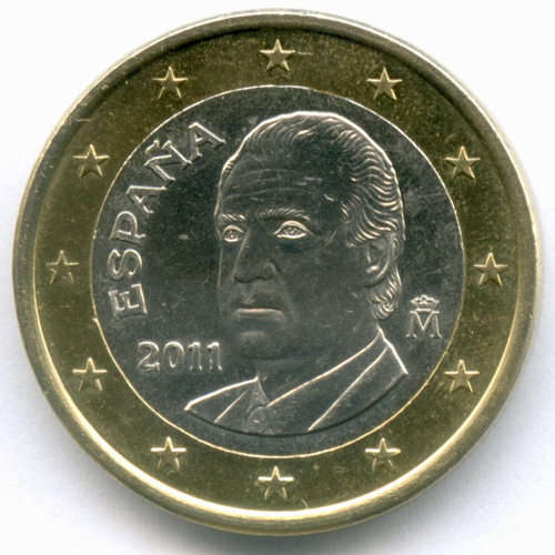 1 евро 2011 год. Испания. Регулярный выпуск. Тип 3. Биметалл AUNC