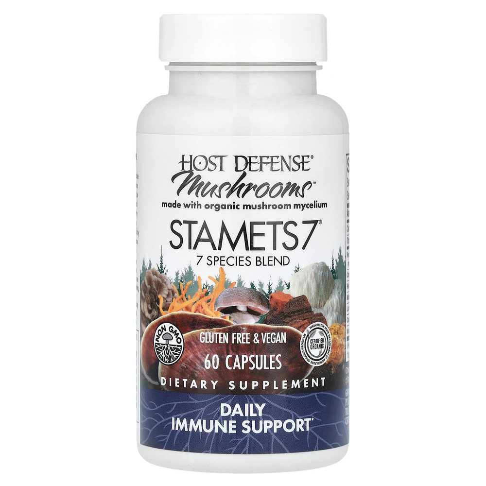 Host Defense, Stamets 7, ежедневная поддержка иммунитета, 60 вегетарианских капсул