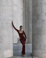 Платье Wave sleeve, Бордовый