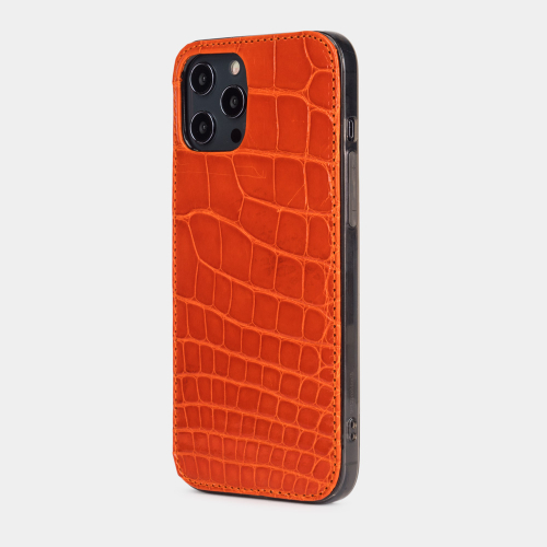Special order: Чехол-накладка для iPhone 12 Pro Max из натуральной кожи крокодила, цвета оранжевый лак