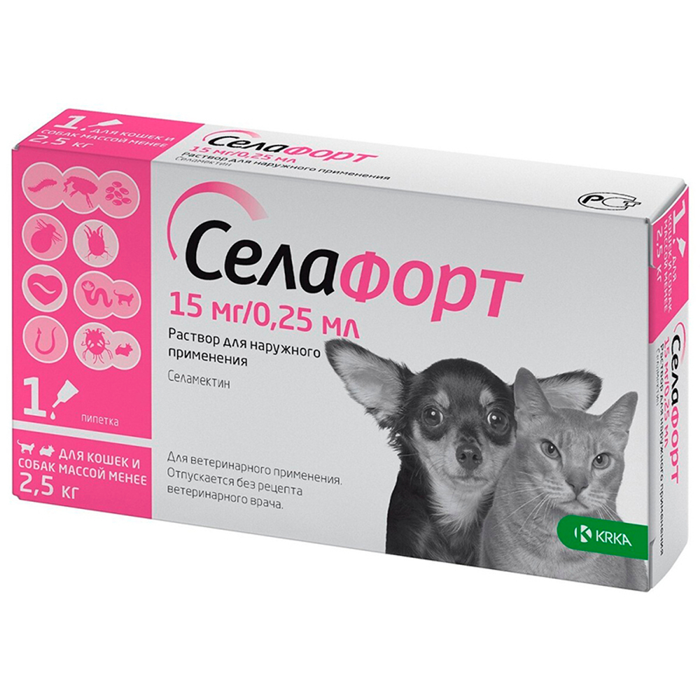 Селафорт мини для кошек и собак менее 2,5 кг 15 мг/0,25 мл с 6ти недель жизни