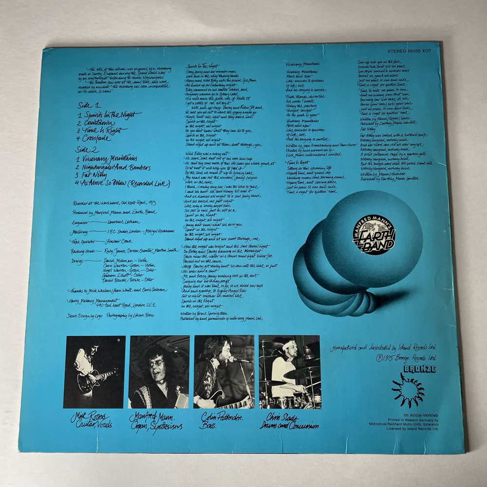 Винтажная виниловая пластинка LP Manfred Mann's Earth Band Nightingales and Bombers (Германия 1975)