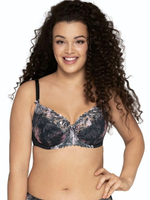 Бюстгальтер plus size на тонком поролоне с трехцветной вышивкой (Размер: 95H) (Цвет: черный)