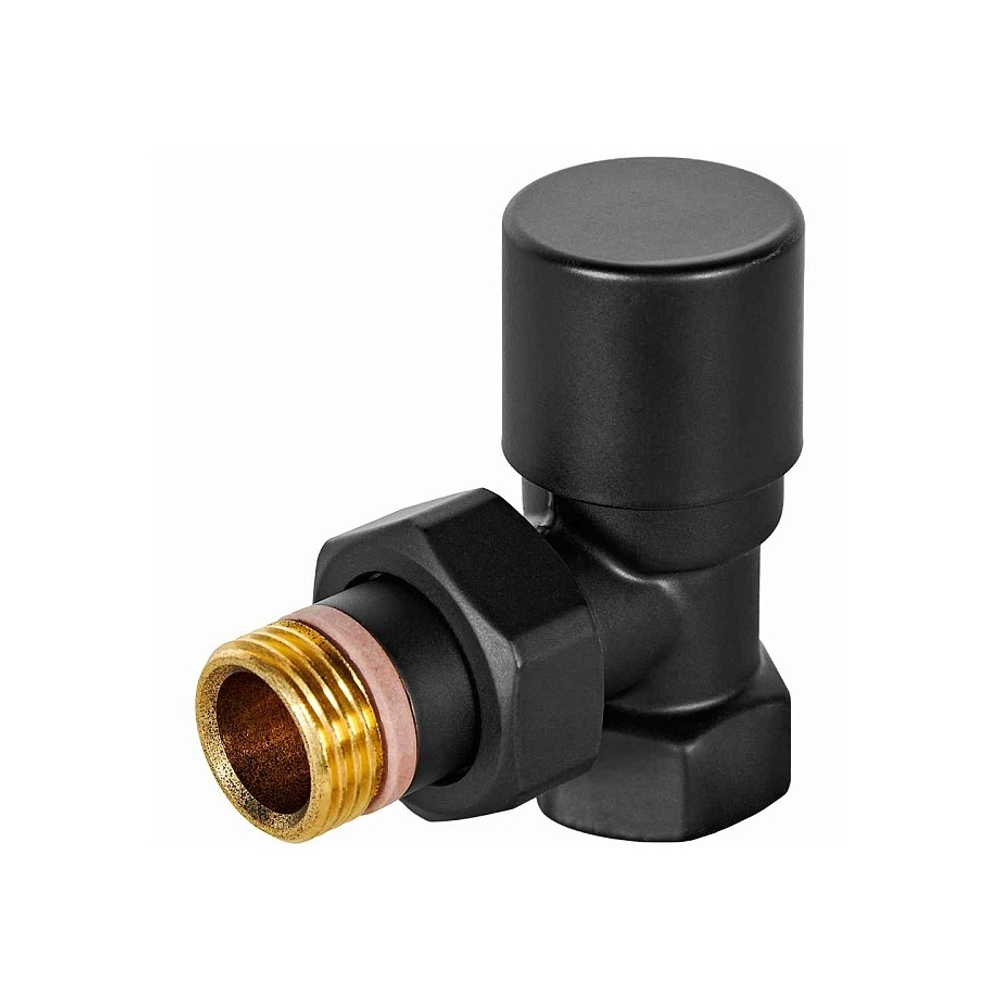 Клапан балансировочный угловой STOUT Design - 1/2" (ВР/НР-американка, PN10, Tmax 120°C, EPTF уплотнение, цвет черный)