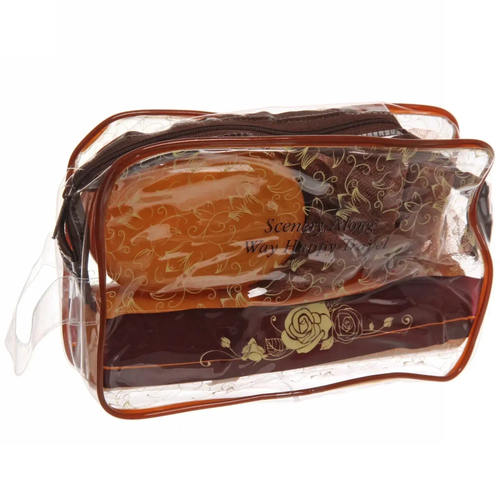 Набор банный дорожный 4шт «Traveler - Rose», (мочалка, футляр 2шт, расческа), микс два цвета, 21*13,5*6,5см