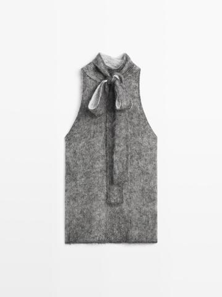Massimo Dutti Топ из шерсти и альпаки с горловиной халтер, антрацитово-серый