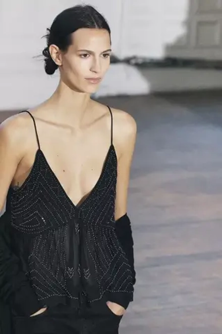 ZARA ТОП С БИСЕРОМ — ZW COLLECTION, ЧЕРНЫЙ